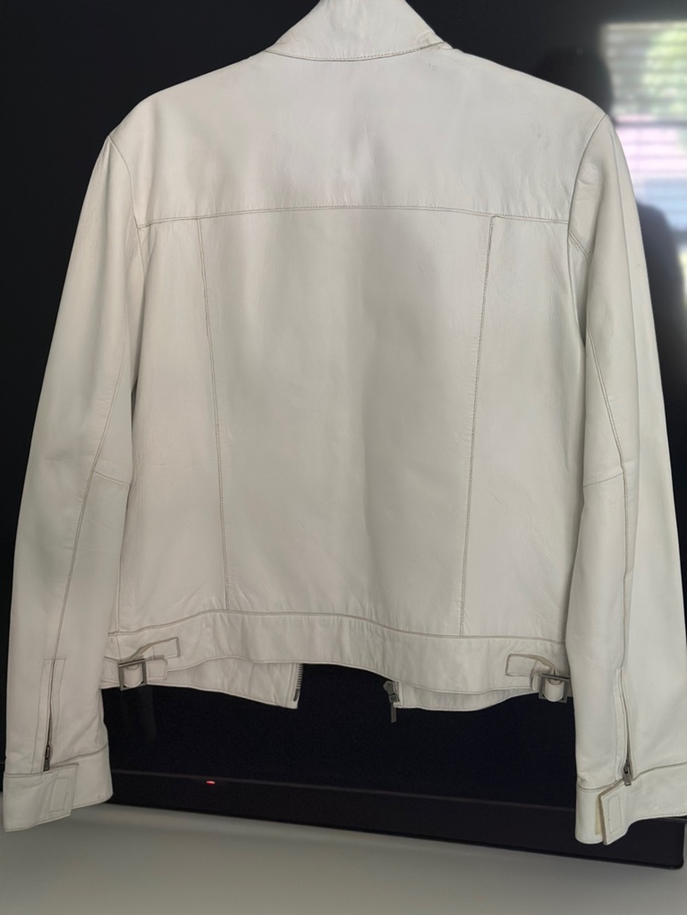 Express genuine White Leather Jacket Motor Biker Classic Zip Front Large vintage - Picture 2 of 10